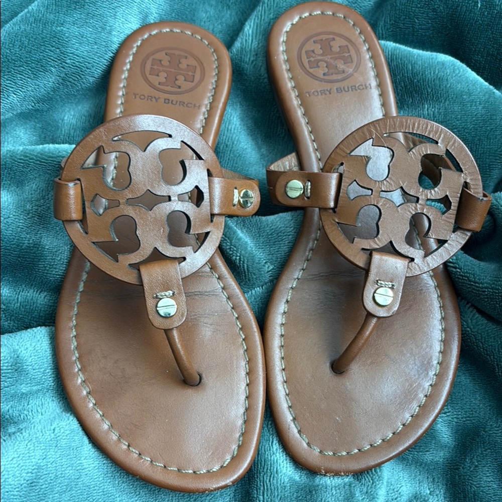 Tory Burch Tan Leather Thong Sandals